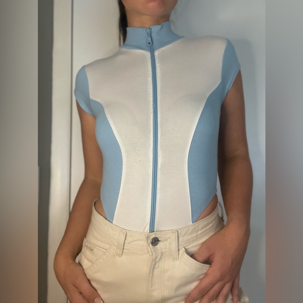 Urban outfitters blue/white high waisted body suit